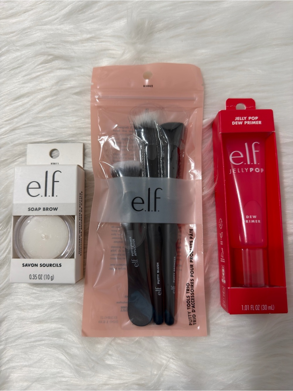 e.l.f. Cosmetics Brush Set + Soap Brow + Jelly Pop Dew Primer TRIO
